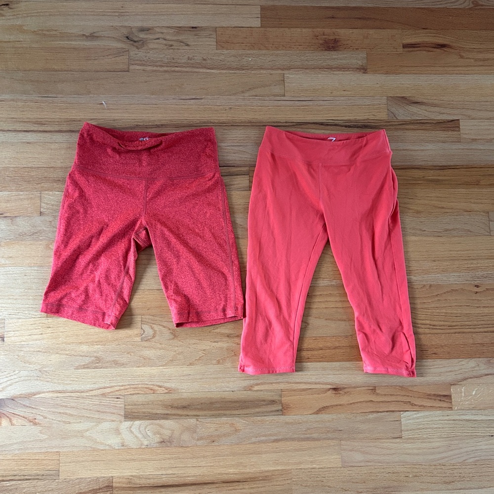 Zella Girls Two-Piece Red Capri Leggings and Bike Shorts